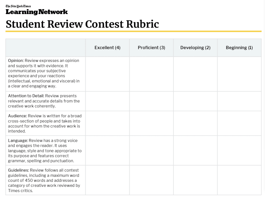 nyt review rubric
