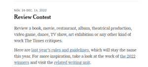 nyt student review website screenshot