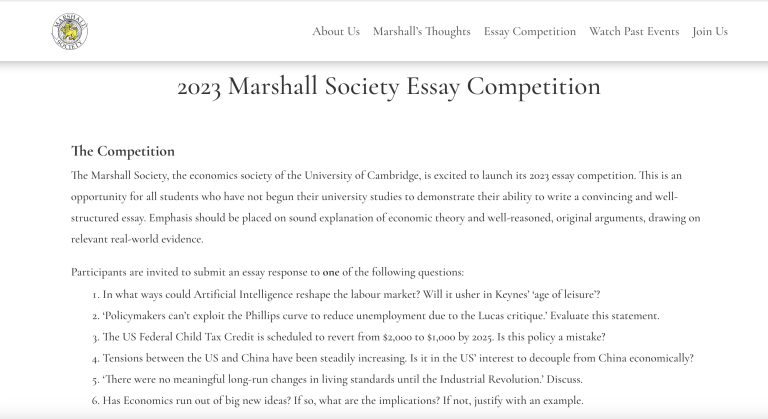 Marshall contest website screenshot