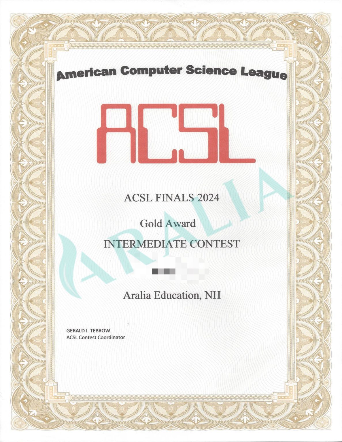 ACSL American Computer Science League Aralia Team Ranks In The Top 10