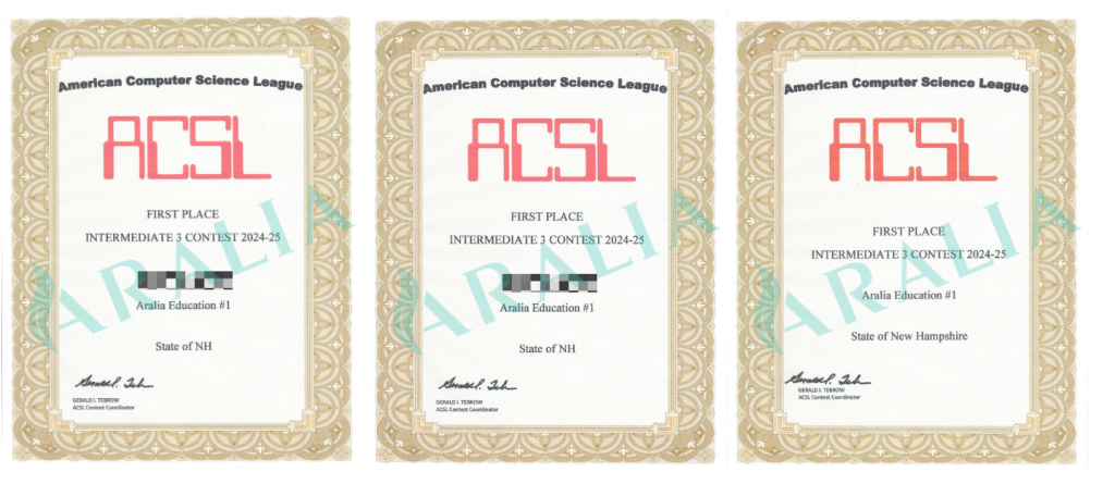 American Computer Science League: Aralia Team Ranks in the Top 5% Worldwide, Winning State Championship 1 ACSL Aralia Students