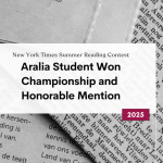 New York Times Summer Reading Contest Aralia Student Earns Honorable Mention