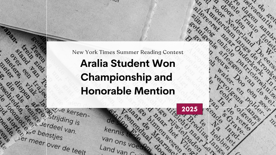 New York Times Summer Reading Contest Aralia Student Earns Honorable Mention