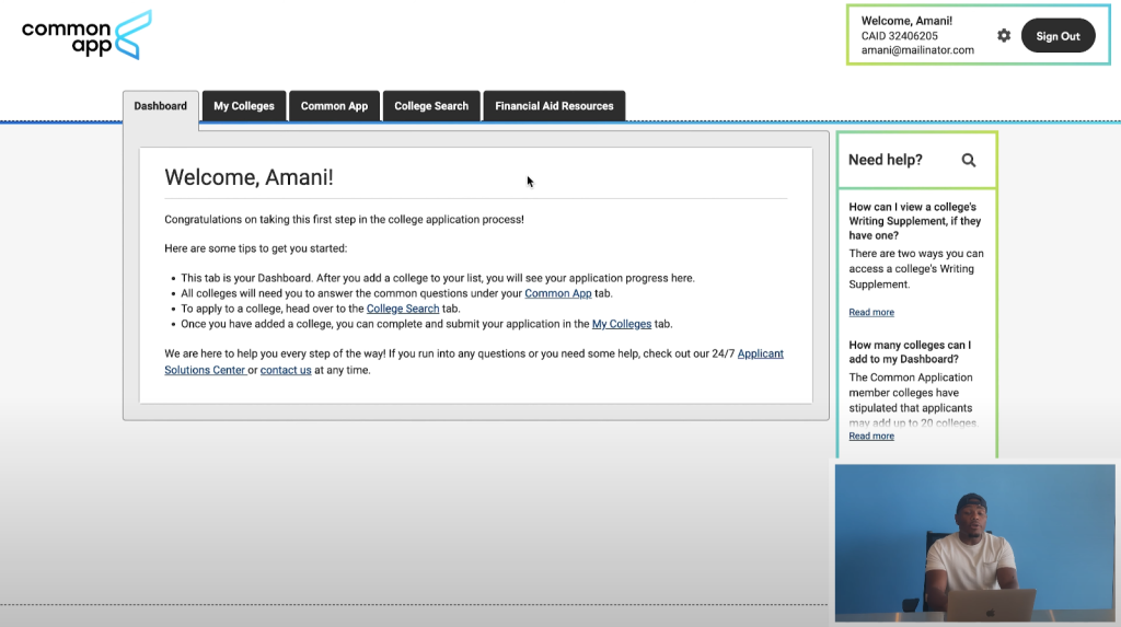 Common App first year application walkthrough Common App YouTube Google Chrome 7 16 2025 3 22 47 PM