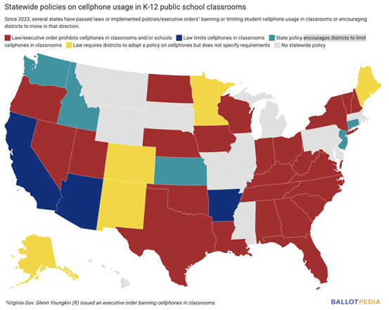 Screenshot of Statewide Policies on Cellphone Usage in K 12 Public Schools on