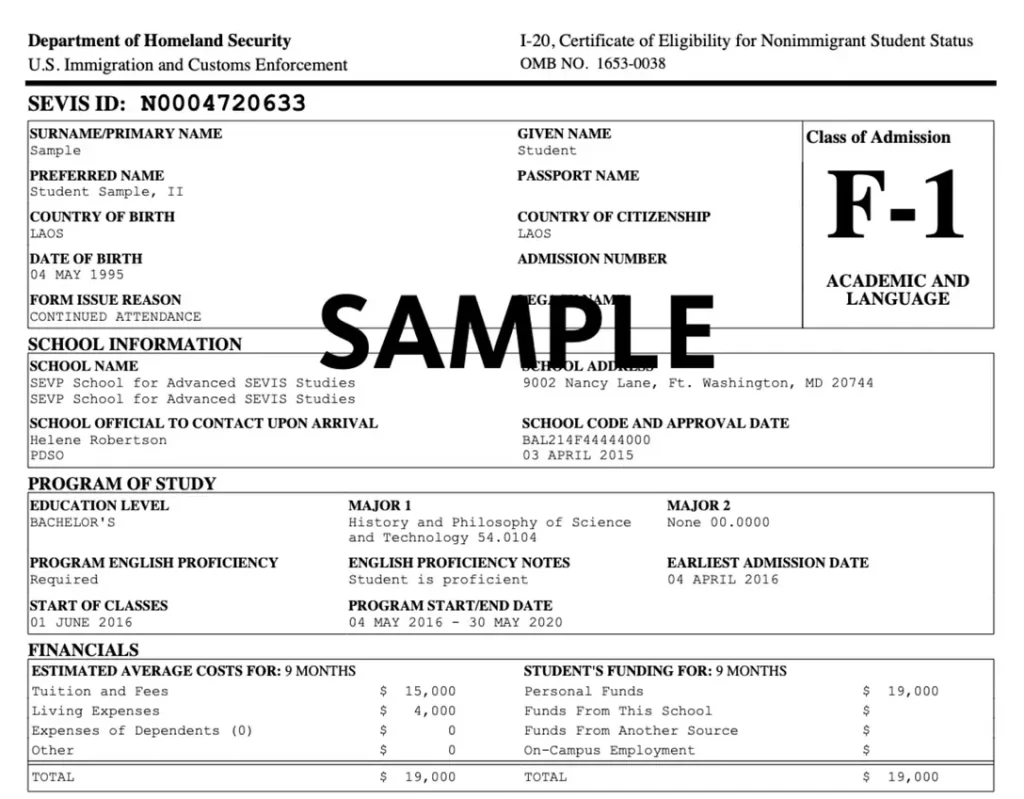 Tất Tần Tật Về Chứng Minh Tài Chính Du Học Mỹ 21 Chứng minh tài chính du học mỹ - mẫu I-20