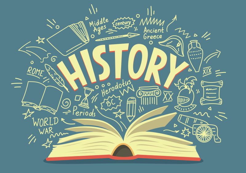 History doodles with lettering. Education vector illustration.