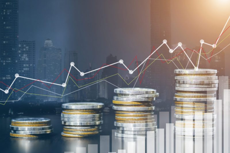 Stock market or forex trading graph and candlestick chart suitab