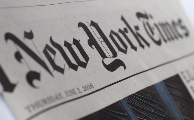 NEW YORK, USA - CIRCA AUGUST 2019: New York Times newspaper header sign